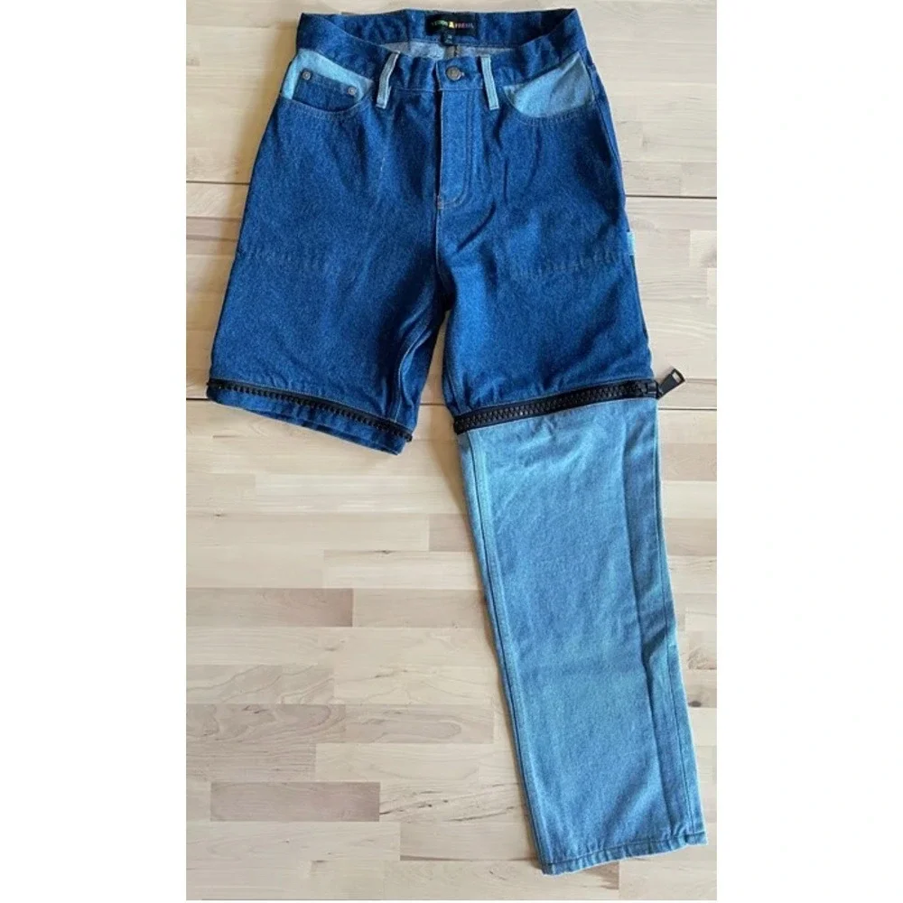 TEDDY FRESH Pants Lag Zip Off Denim Pants Unisex‎ Size 34  Relaxed Fit Jeans NWT